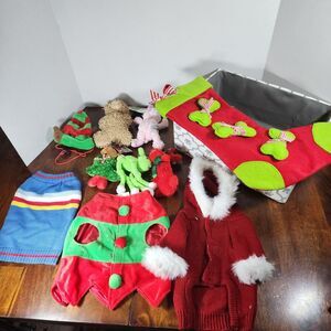 Dog Clothes Size Small & Toys with Storage Bin Lot
